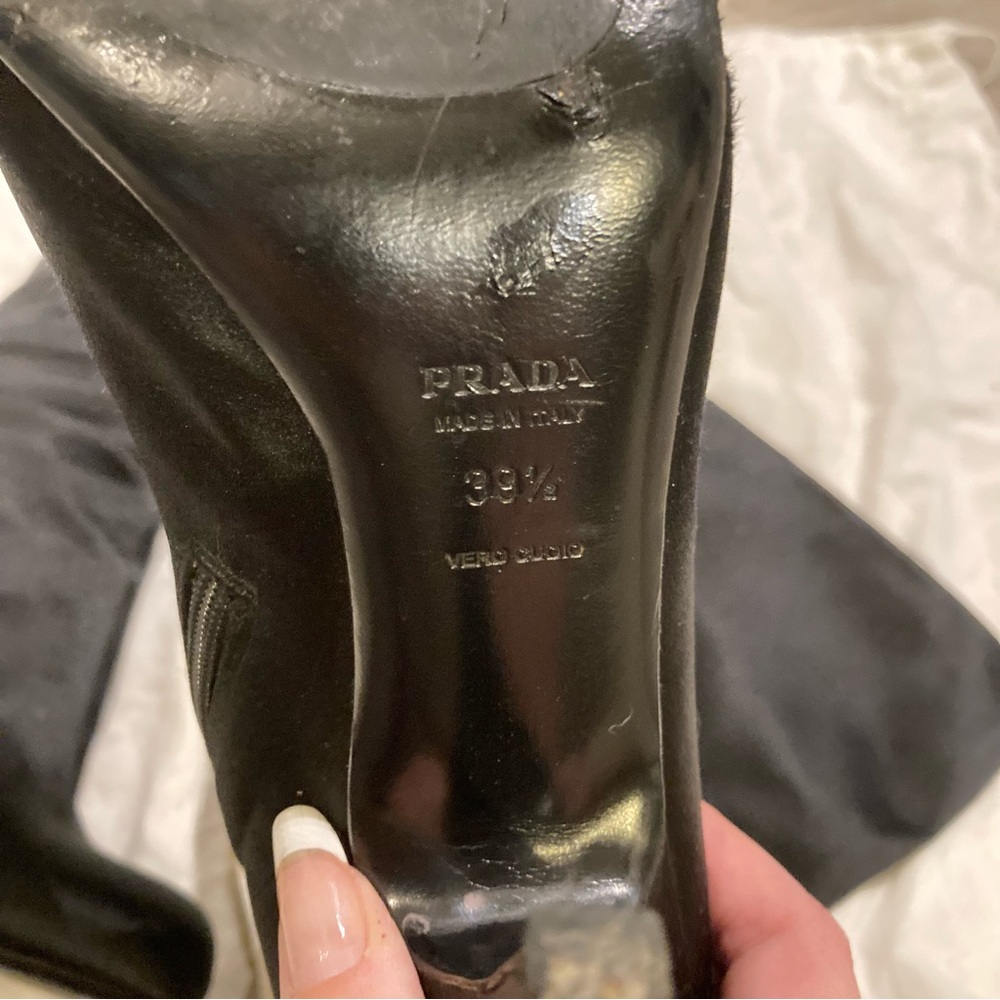 Prada Black Satin Knee-High Stiletto Boots - Picture 5 of 12